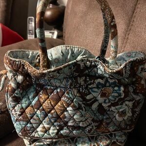 Vera Bradley Quilted Floral Tote Bag - Brown and Blue “Java blue”